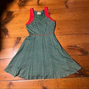 Vintage green Ruby Belle cotton dress floral side zip sleeveless Easter